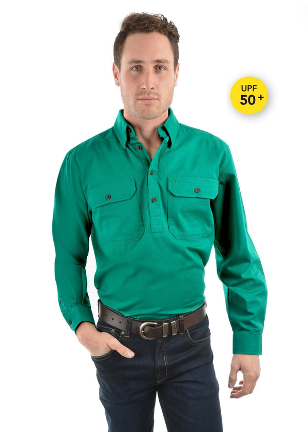 Thomas Cook - Light Drill 1/2 Placket Shirt - BriGreen