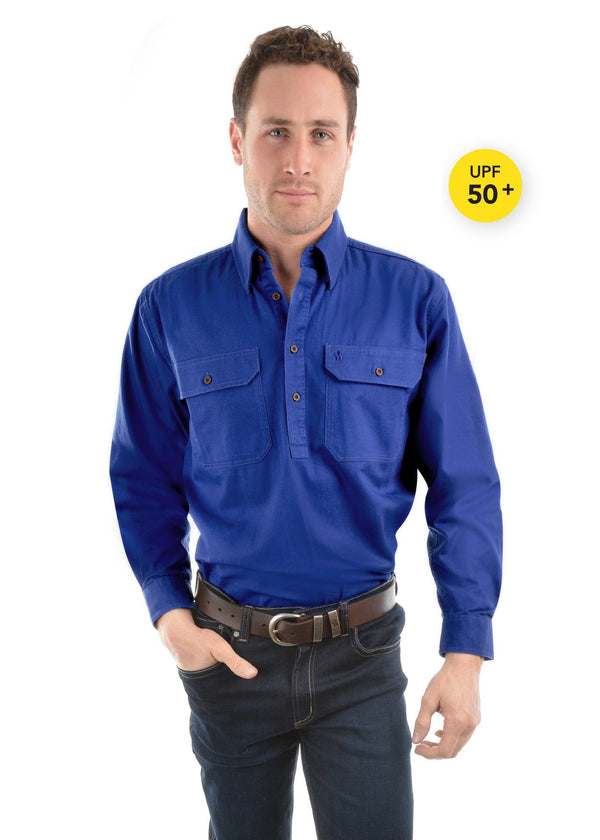 Thomas Cook - Light Drill 1/2 Placket Shirt - Cobalt